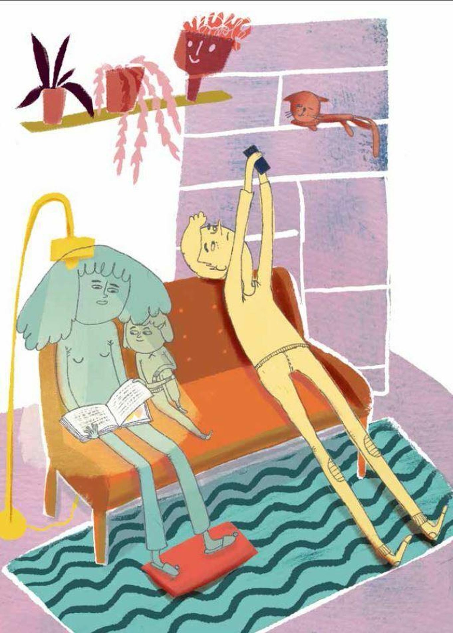 Ulla Saare illustratsioon Liis Seina lasteraamatule «Mona isepäine isa».