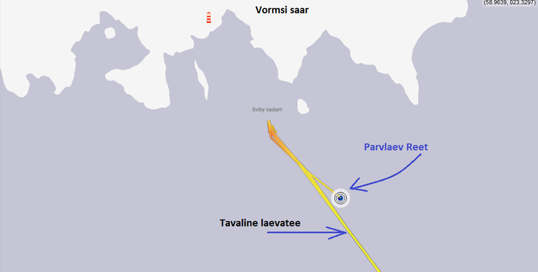 Parvlaev Reet kaldus tavapärasest laevateest ida poole kõrvale peatselt pärast Sviby sadamast väljumist.