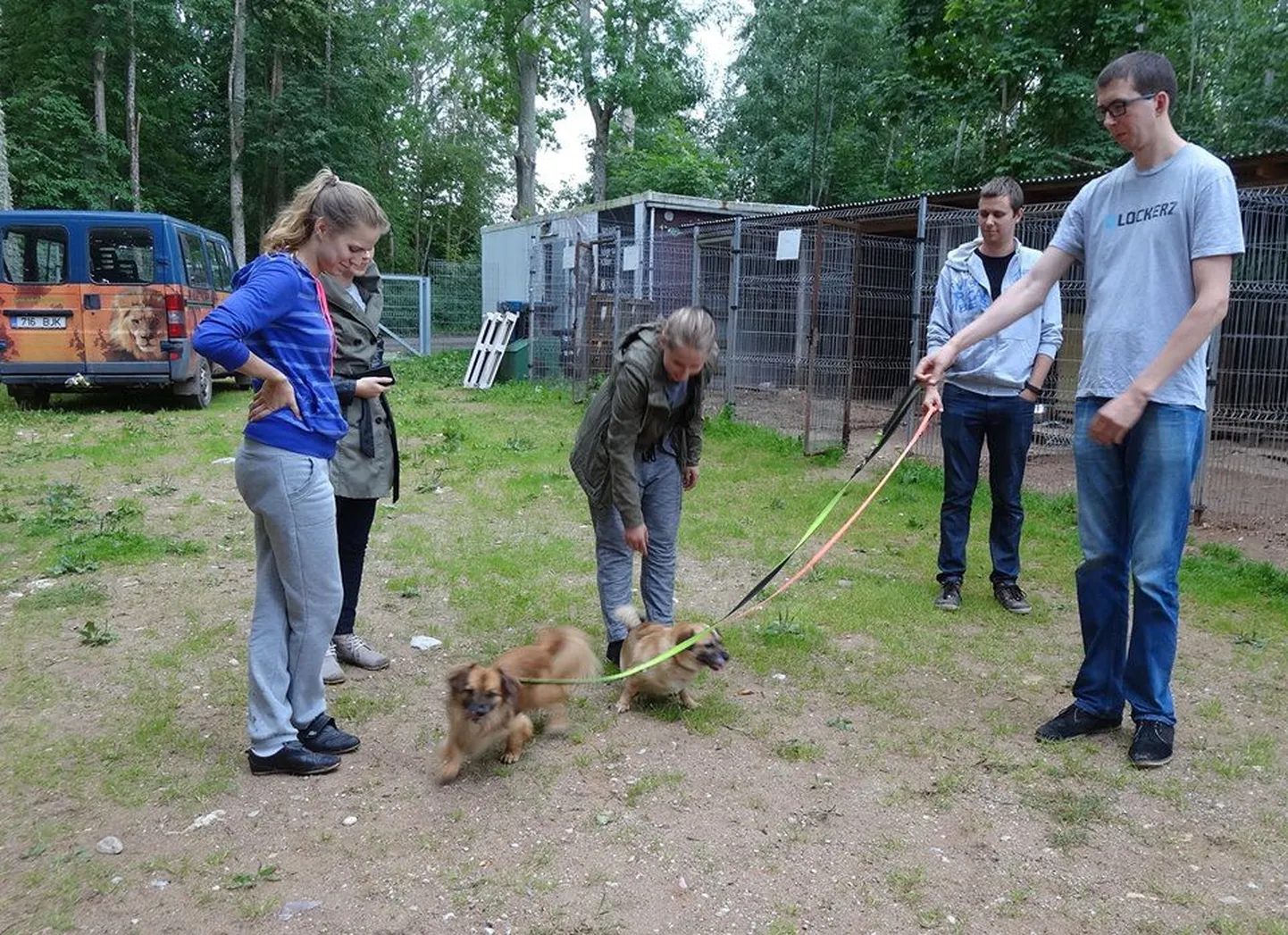 Kaugelt tulnud abilised koos Valga varjupaigas uut kodu ootavate väikeste toakoertega, 3,5 aasta vanuse Dimka ja viieaastase Dinaga.