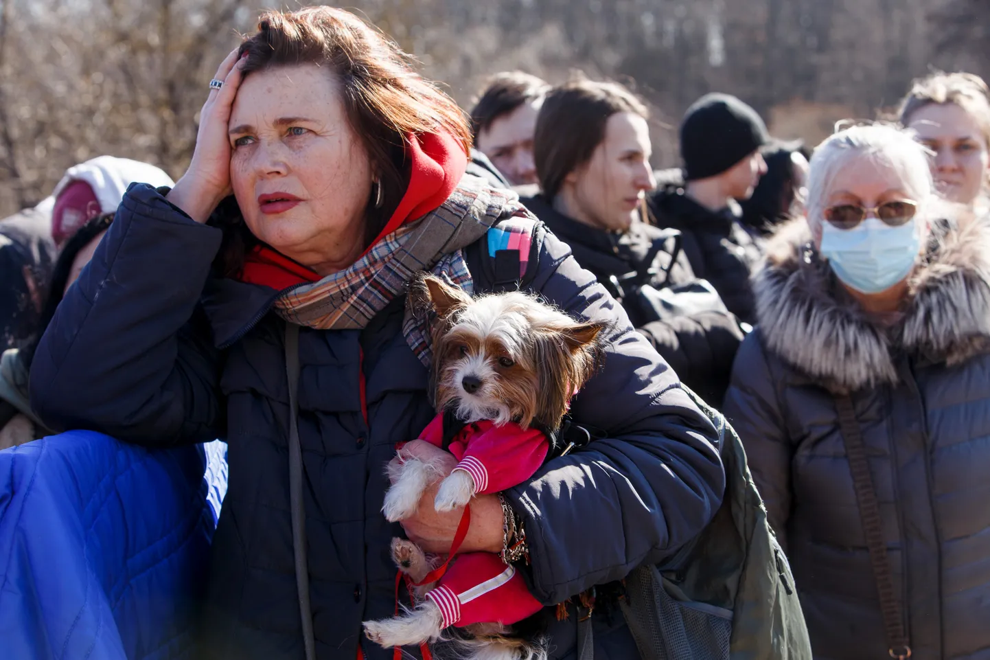 Sõjapõgenik koos oma koeraga Ukraina-Slovakkia piiripunktis.