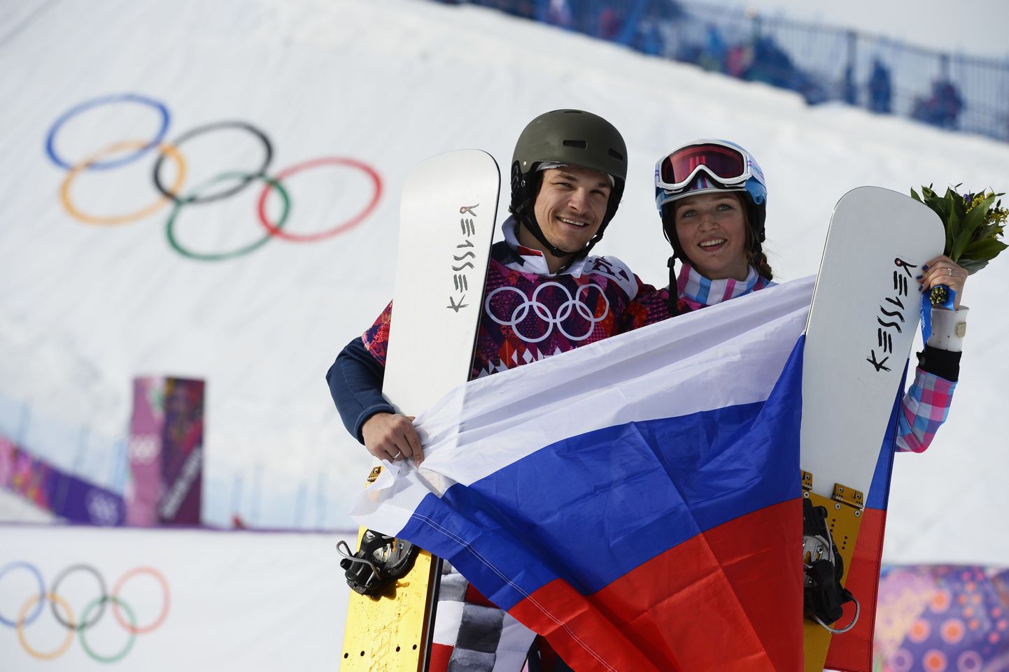 Виктор Уайлд и Алена Заварзина на Олимпиаде в Сочи.