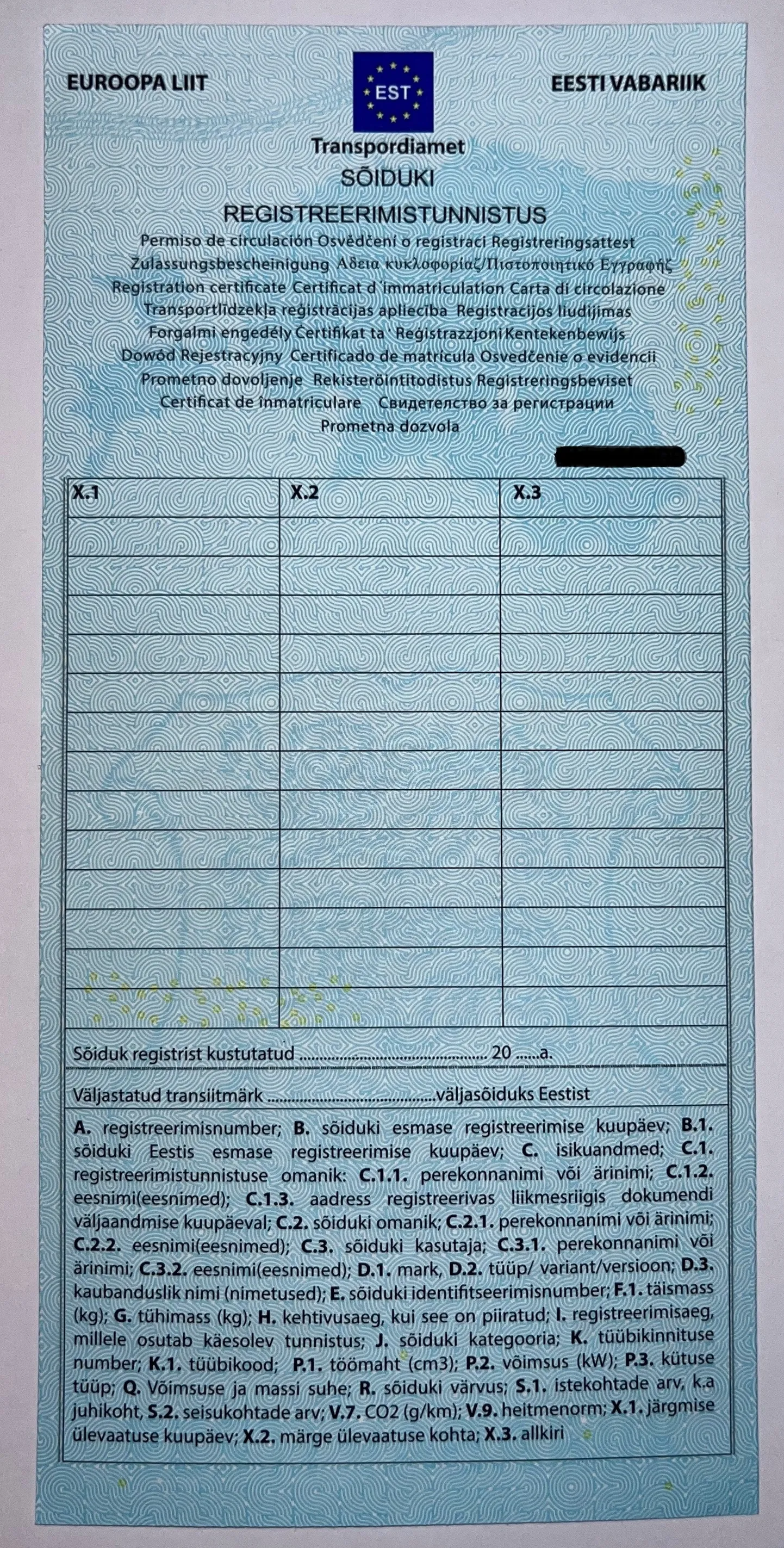 Свидетельство нового образца о регистрации наземного транспортного средства.