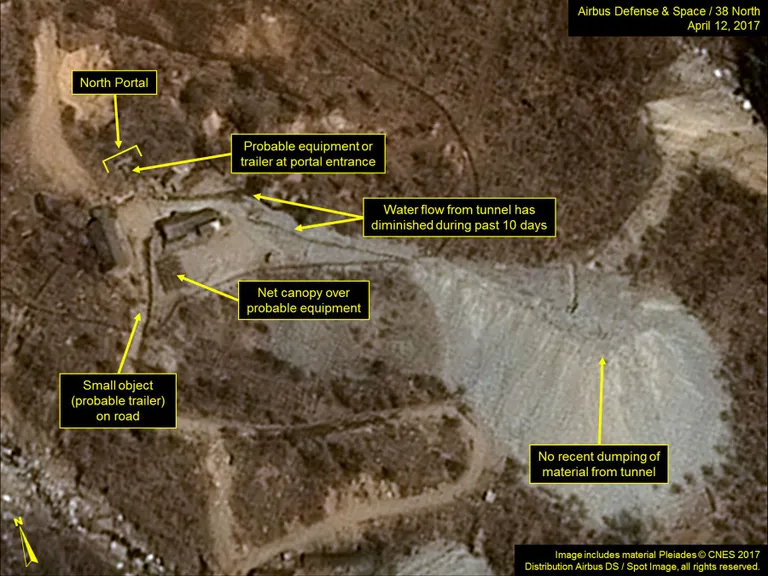 Satelliitfoto Punggye-ri tuumapolügoonist. Foto: HANDOUT/Airbus Defense - Space/38 North/Scanpix