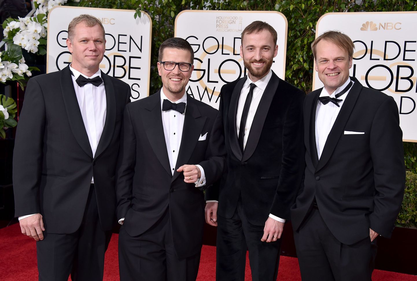 Kai Nordberg, from left, Klaus Haro, Mart Avandi, and Kaarle Aho arrive at the 73rd annual Golden Globe Awards on Sunday, Jan. 10, 2016, at the Beverly Hilton Hotel in Beverly Hills, Calif. (Photo by Jordan Strauss/Invision/AP)