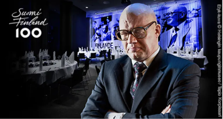 Näitleja Juha-Pekka Mikkola kehastub pidusöögil presidendiks / Helsingin Kaupunginmuseo, Tapio Korpisaari