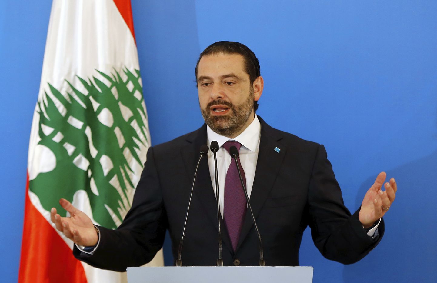 Liibanoni peaminister Saad Hariri pressikonverentsil pärast parlamendivalimisi.