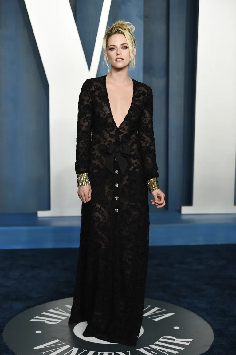 Kristen Stewart arrives at the Vanity Fair Oscar Party on Sunday, March 27, 2022, at the Wallis Annenberg Center for the Performing Arts in Beverly Hills, Calif. (Photo by Evan Agostini/Invision/AP)