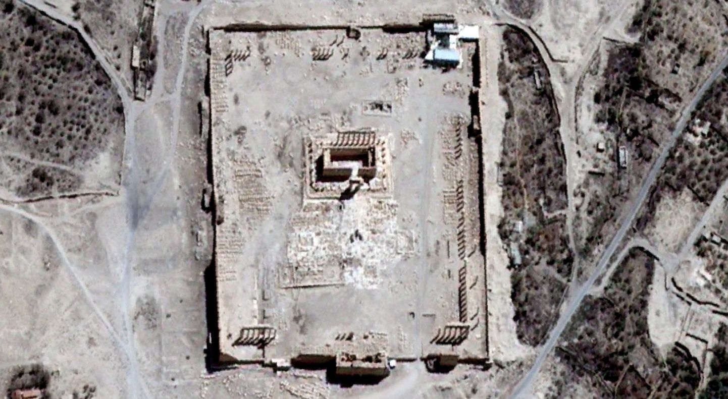 ÜRO avalikustatud satelliitpilt Palymra templist 27. augusti seisuga.