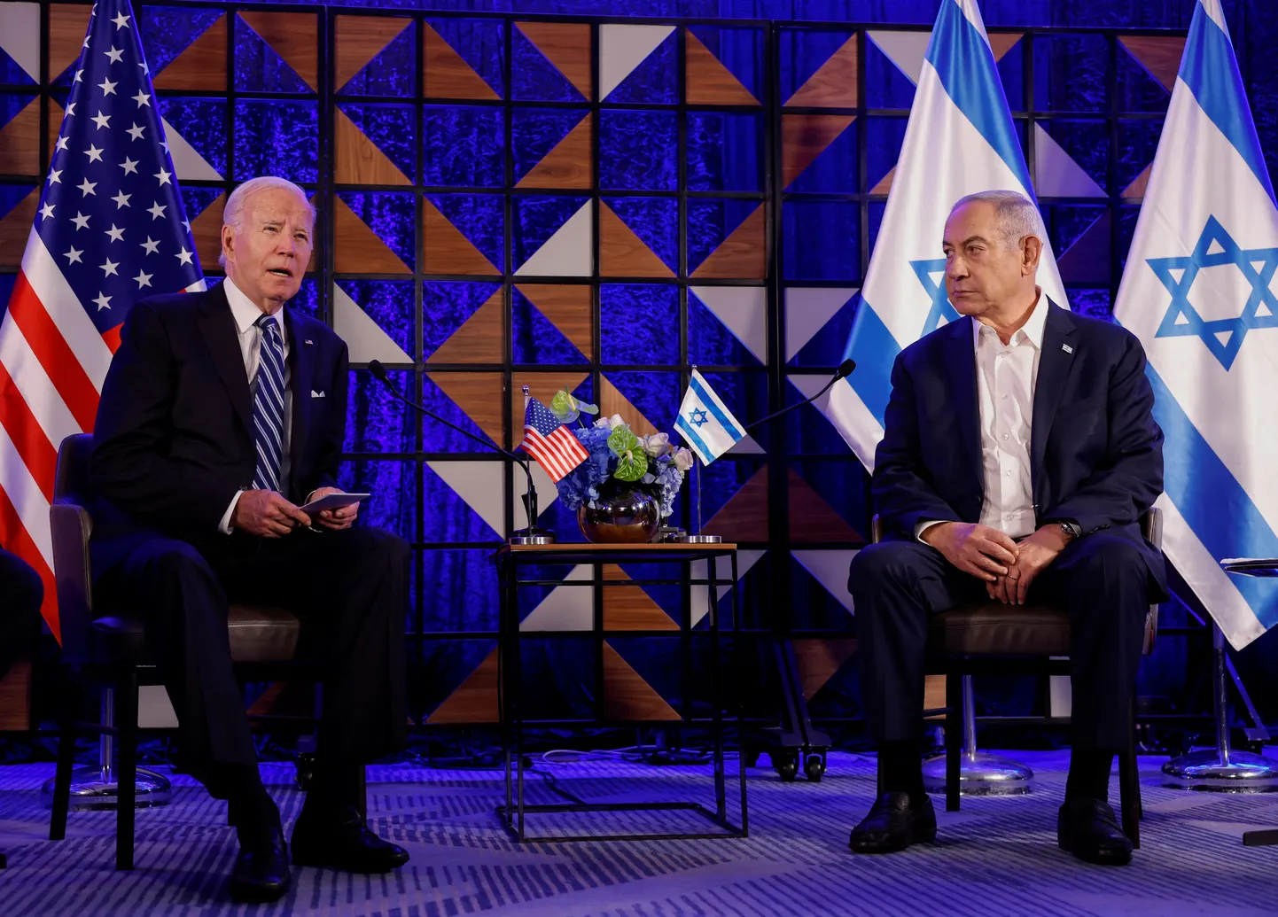 USA president Joe Biden ja Iisraeli peaminister Benjamin Netanyahu täna Tel Avivis pressikonverentsil.