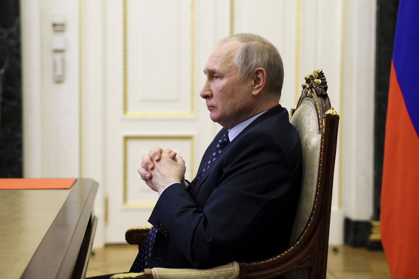 Venemaa president Vladimir Putin juhatamas video vahendusel julgeolekunõukogu koosolekut Moskvas 2. juunil 2023.