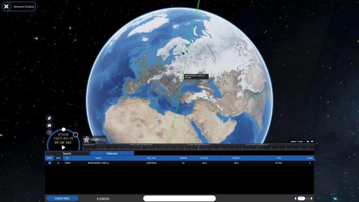 Скриншот с информацией о позиции спутников