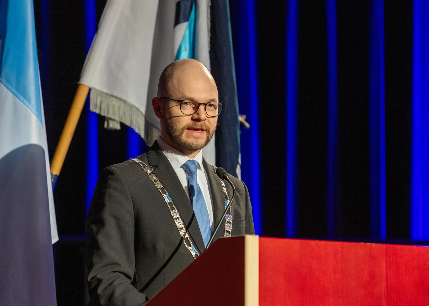 Viljandi aastapreemiate jagamine 24. veebruaril Viljandi pärimusmuusika aidas. Pildil on Johan-Kristjan Konovalov, Viljandi linnapea.
