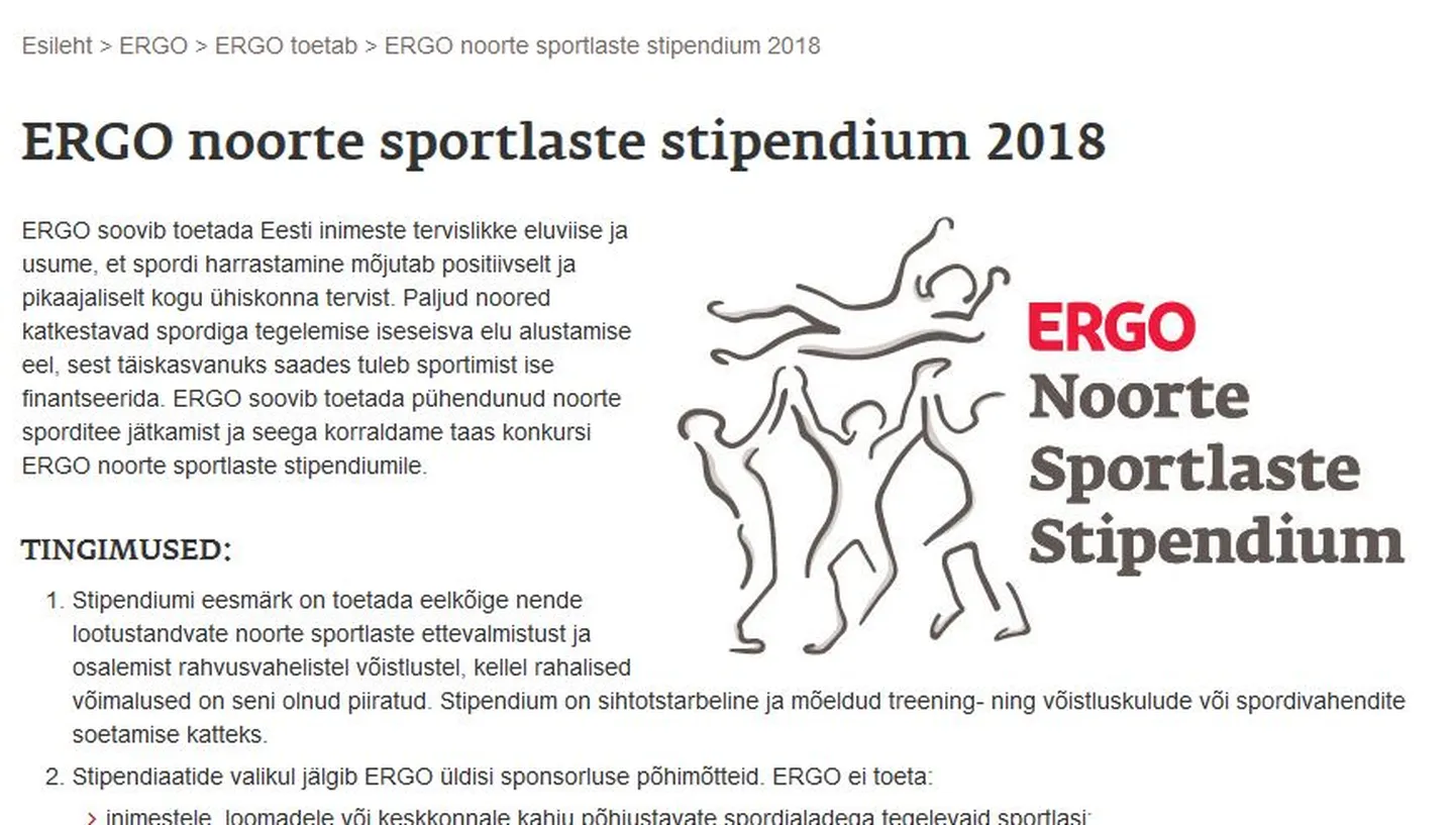 ERGO kindlustusselts jagab kolmandat aastat noorsportlaste vahel stipendiumi.