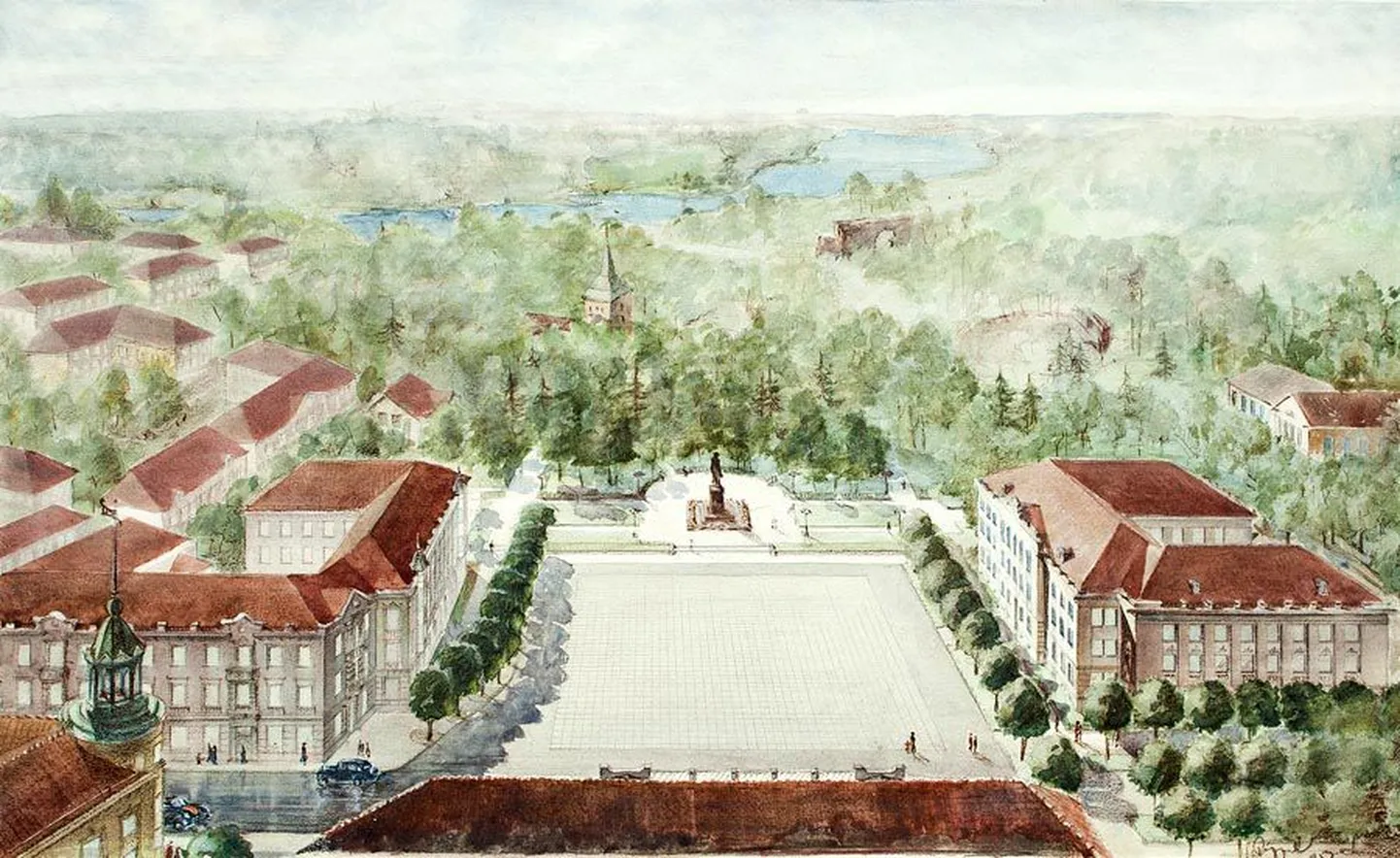 Selline pidanuks Viljandi vabaduse plats tulema 1950-ndatel valminud kavandi järgi.
