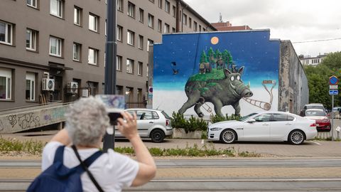 GALERII ⟩ Tuntud seinamaaling Tallinna kesklinnas sai sobimatu ja vulgaarse detaili, aga keegi neid eemaldama ei torma