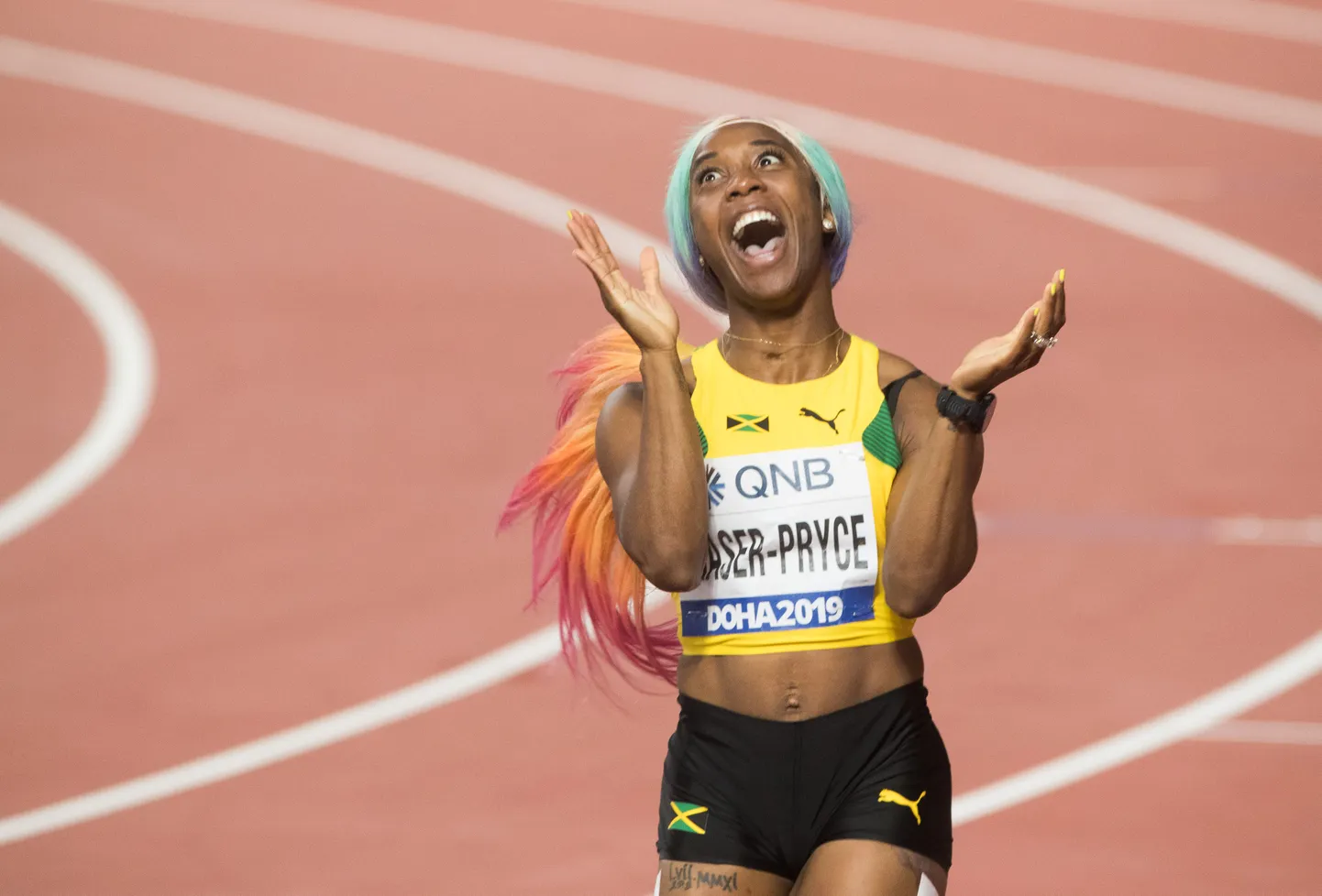 Shelly-Ann Fraser-Pryce kergejõustiku maailmameistrivõistlustel Dohas.