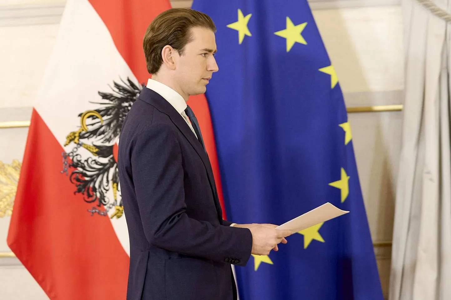 Austria kantsler Sebastian Kurz tagasiastumisest teatades.