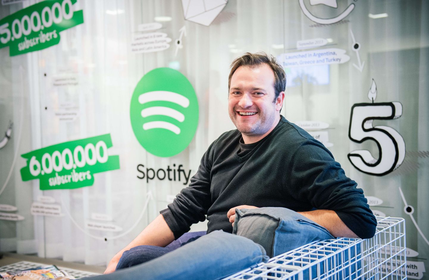 Spotify Euroopas asepresident Jonathan Forster ettevõtte peakorteris Stockholmis.