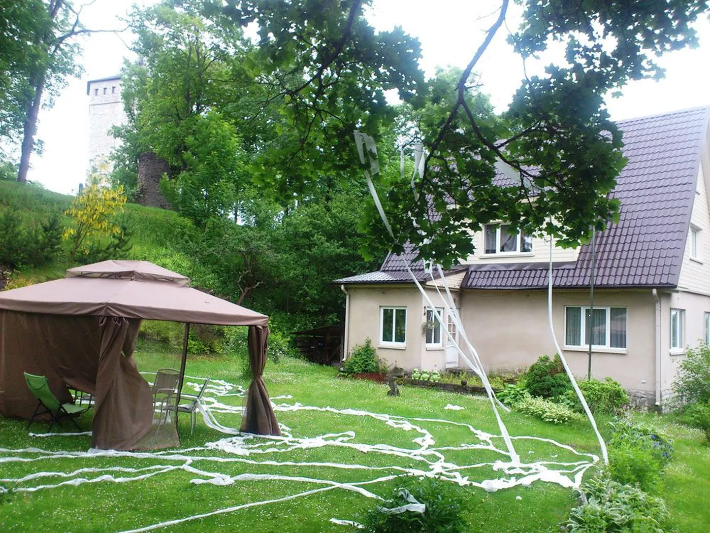 Paide volikogu juhi Tarmo Aldi koduõue loobiti eile rullide kaupa WC-paberit.