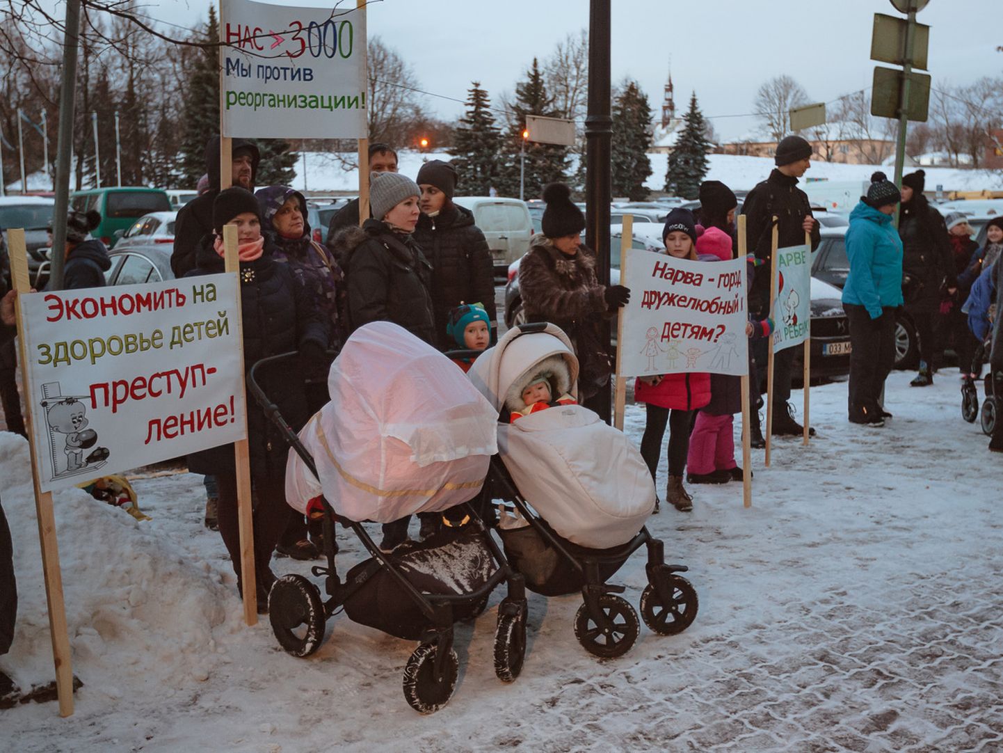 Пикет перед зданием Нарвского горсобрания, проведенный нарвитянами 1 декабря 2016 года в защиту детского отделения Нарвской больницы от полного расформирования.