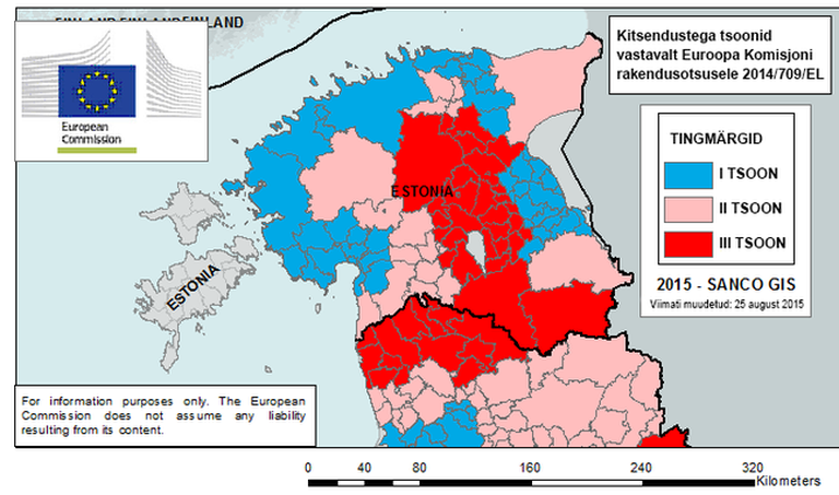 Kitsendustega tsoonid Eestis. Allikas: Euroopa Komisjon