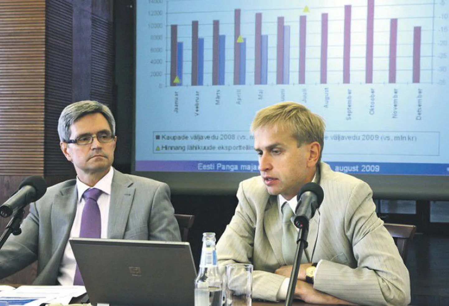 Президент Банка Эстонии Андрес Липсток (слева) и вице-президент Мяртен Росс верят в переход на евро в 2011 году.