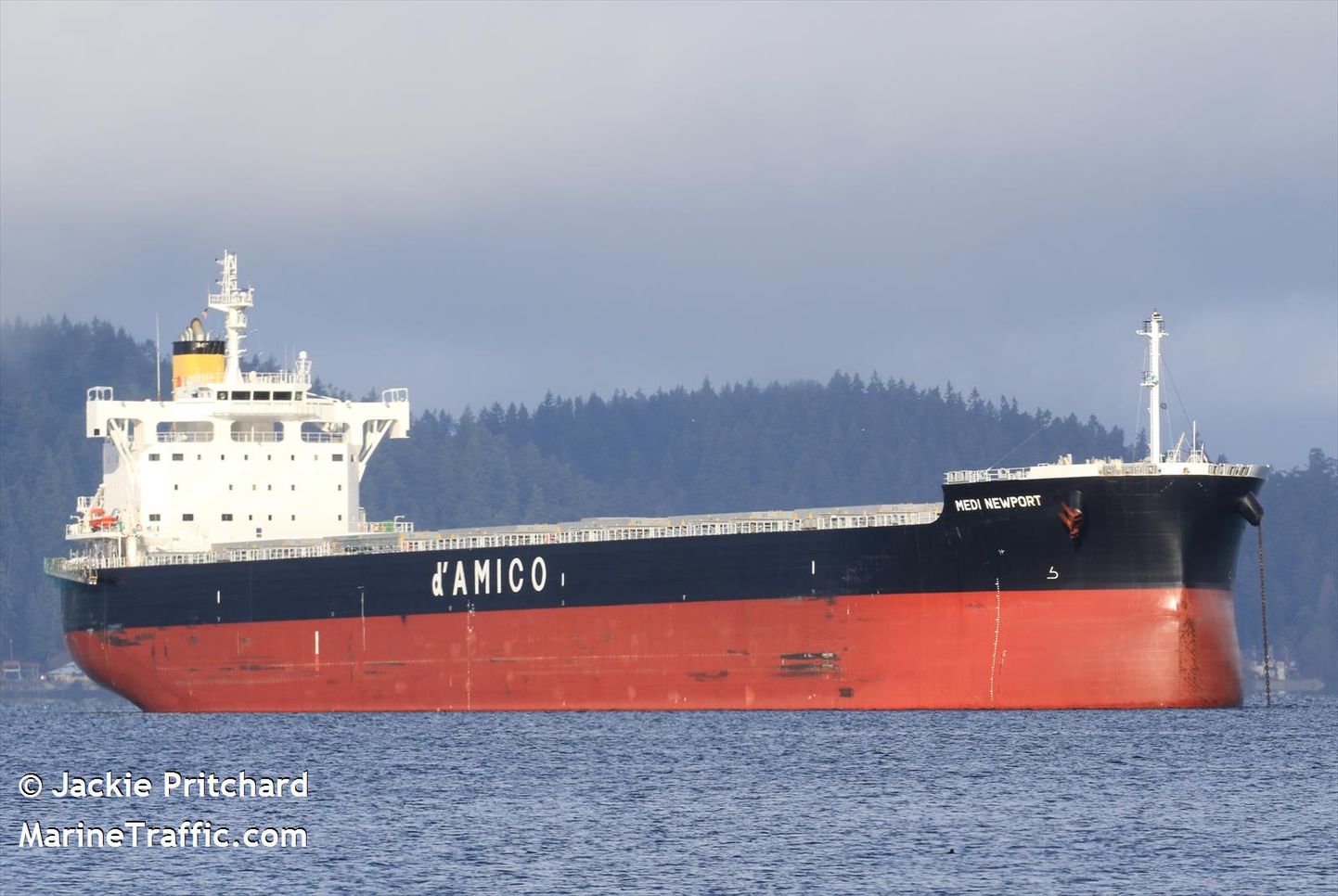 Üks Eesti majandusvööndis Venemaale edasipääsu ootavatest laevadest, Panama lipu alll sõitev 229 meetri pikkune kaubalaev Medi Newport