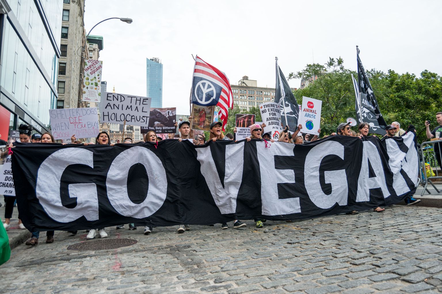 Veganite protest New Yorkis.