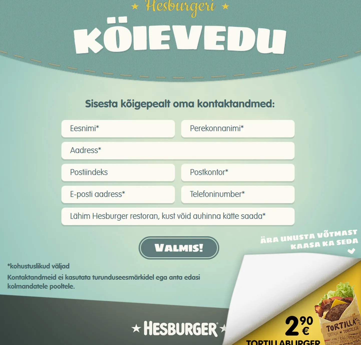 Ekraanitõmmis Hesburgeri tarbijamängust.
