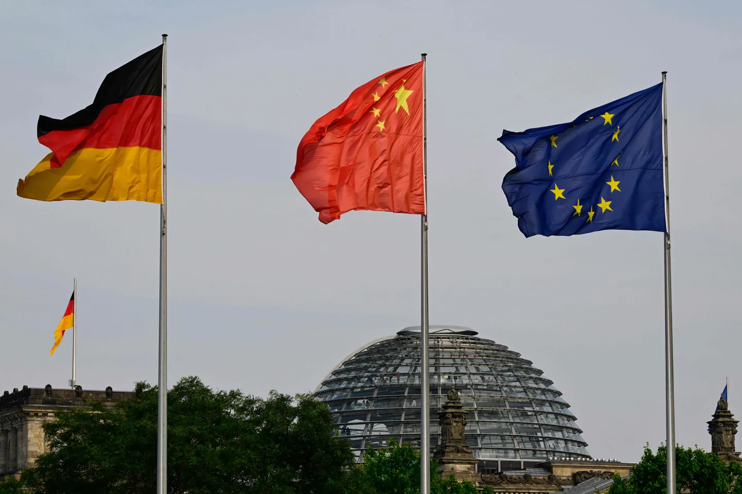 Saksamaa, Hiina ja Euroopa Liidu lipp.