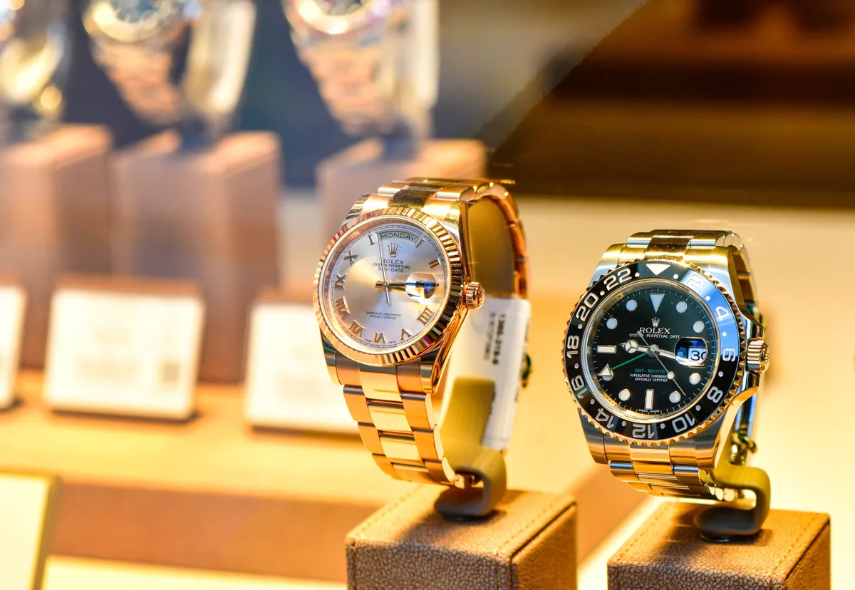 Rolex luxury watches for sale in window store in Switzerland.