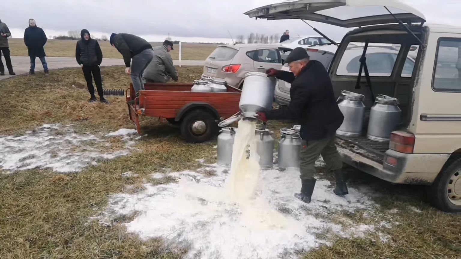 Литовские фермеры в знак протеста выливают молоко прямо на землю