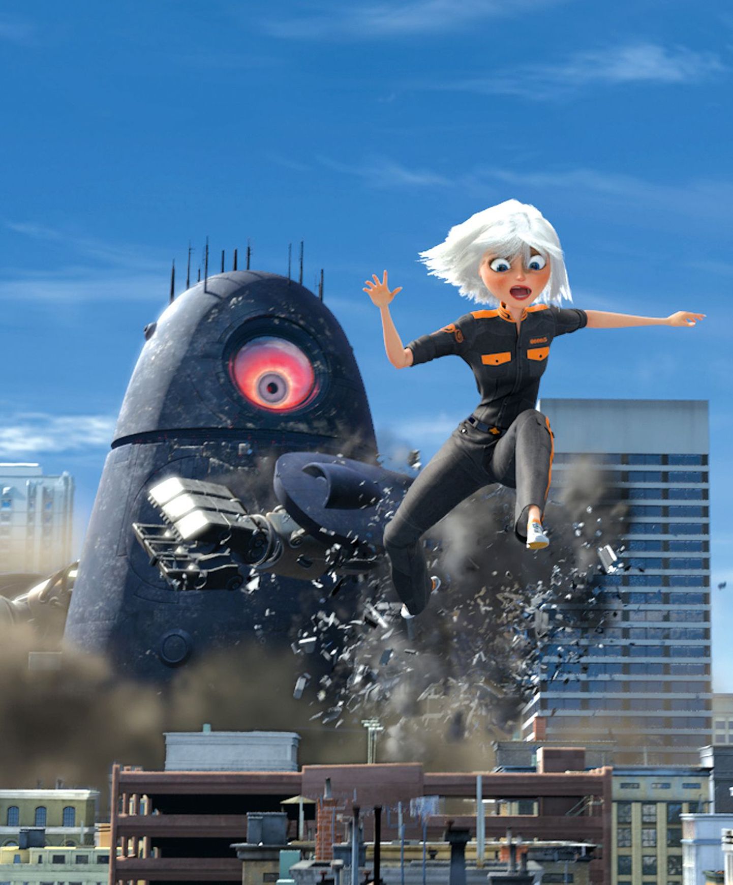 In this film publicity still released by DreamWorks Animation LLC, Ginormica, voiced by Reese Witherspoon, powers through the atmosphere in a scene from DreamWorks Animation's 3D film, "Monsters vs. Aliens." (AP Photo/ DreamWorks Animation LLC) ** NO SALES **   / SCANPIX Code: 436