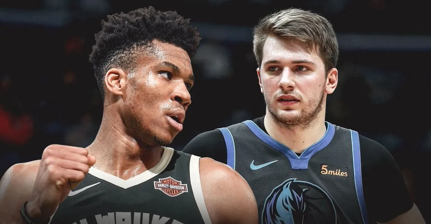 Giannis Antetokounmpo (vasakul) ja Luka Doncic.