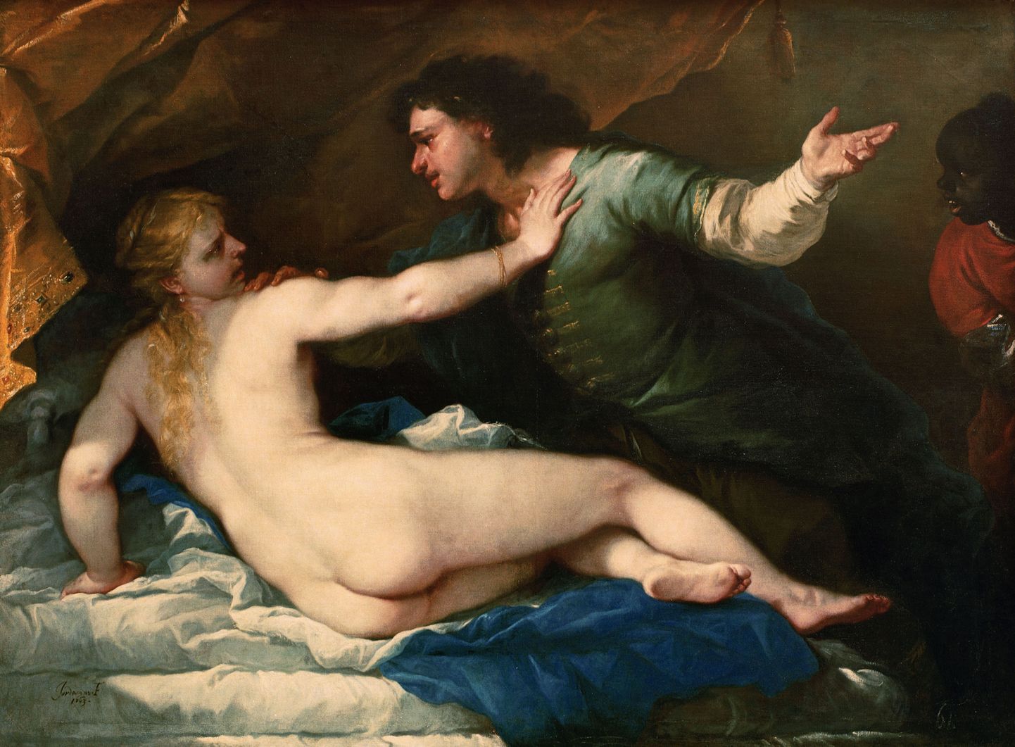 Lucretia ja Sextus Tarquinius.  Giordano Luca (1634-1705) maal näitab Vana-Rooma konsuli Collatinuse naise Lucretia vägistamist aastal 509 eKr.