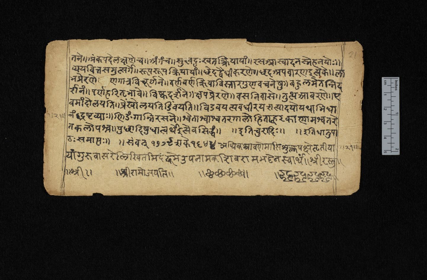 Cambridge ülikoolile kuuluv lehekülg  Pāṇini  Dhātupāṭha raamatu 18. sajandi koopiast.