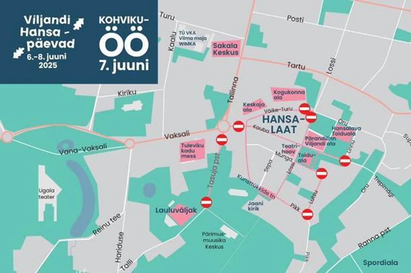 Viljandi hansapäevade ajal kehtiv liiklusskeem.