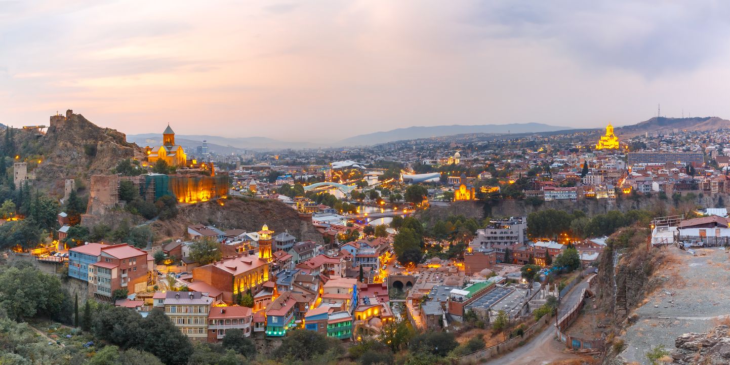 Narikala and Old town at sunset, Tbilisi, Georgia
