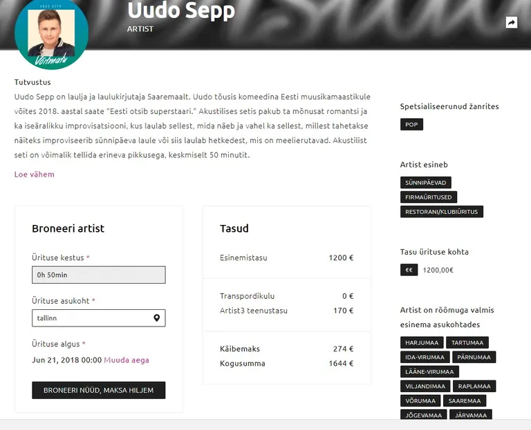 Uudo Sepa kontserdi hind