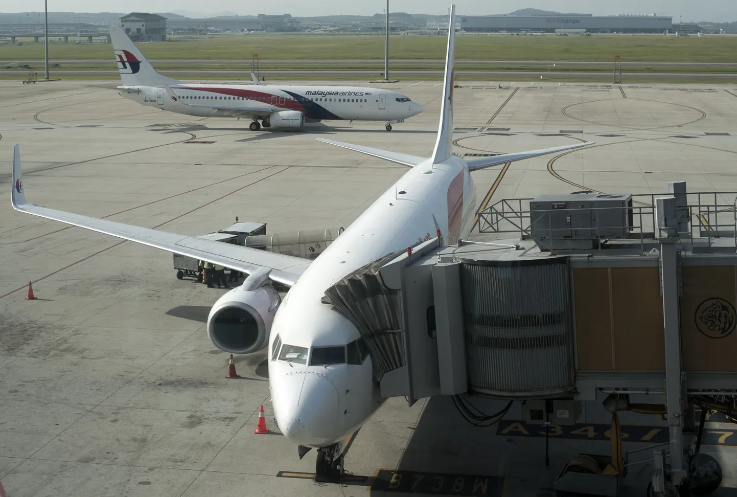Malaysia airlines planes are seen on the tarmac at the Kuala Lumpur International Airport in Sepang on July 18, 2014. A Malaysian airliner carrying 298 people from Amsterdam to Kuala Lumpur crashed on July 17 in rebel-held east Ukraine, as Kiev said the jet was shot down in a "terrorist" attack. Ukraine's government and pro-Russian insurgents traded blame for the disaster, with comments attributed to a rebel commander suggesting his men may have downed Malaysia Airlines flight MH17 by mistake, believing it was a Ukrainian army transport plane. AFP PHOTO/ Nicolas ASFOURI