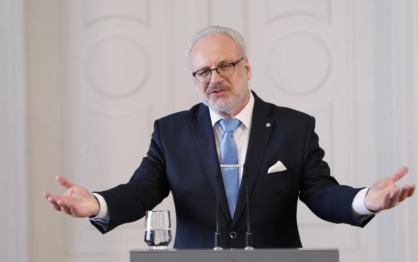 Valsts prezidents Egils Levits preses konferencē Rīgas pilī informē par aizvadīto prezidentūras pirmo gadu.