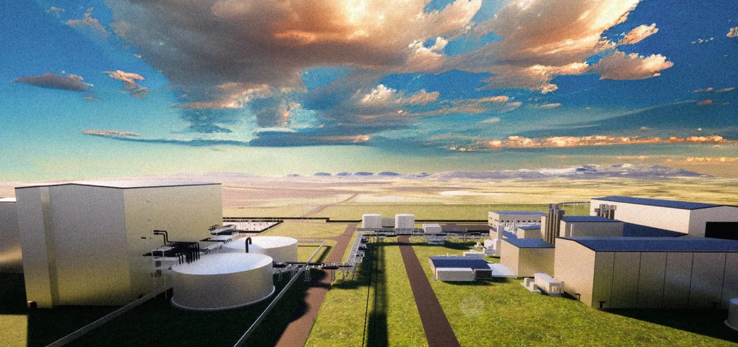 Uut tüüpi tuumajaam kulutab 50 protsenti vähem betooni ja tehnoloogia on ohutum. Sulasoolasalvestist (vasakul olevad silindrid) saab energiat kätte näiteks siis, kui tuule- ja päikeseenergiajaamad ei tööta.