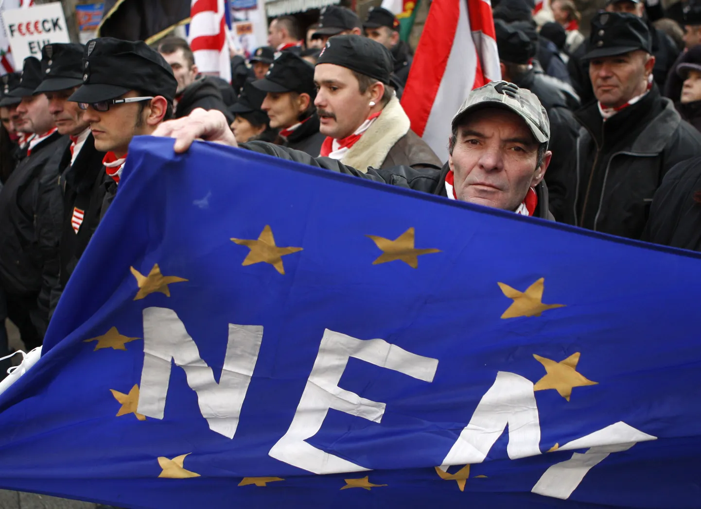 Акция протеста против членства Венгрии в Европейском союзе в Будапеште.