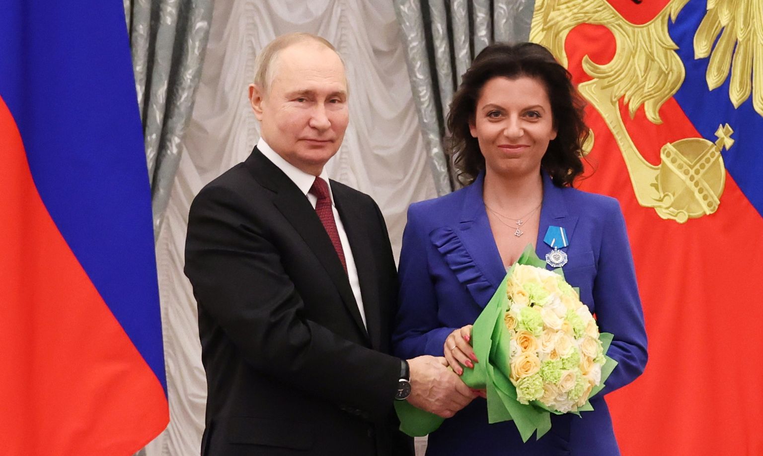 Krievijas prezidents Vladimirs Putins un Kremļa propagandiste Margarita Simonjana
