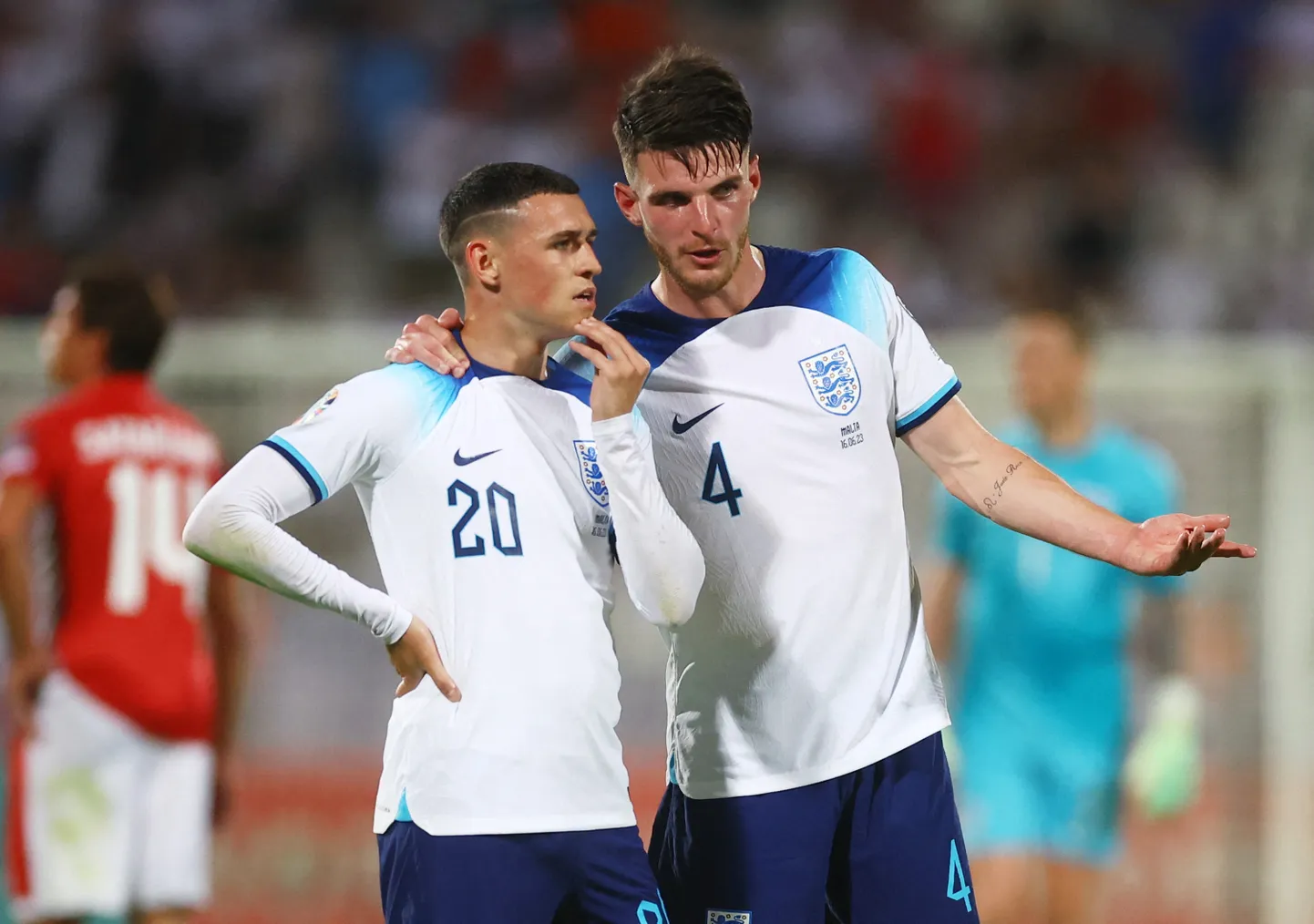 Inglismaa koondislased Phil Foden (vasakul) Declan Rice.