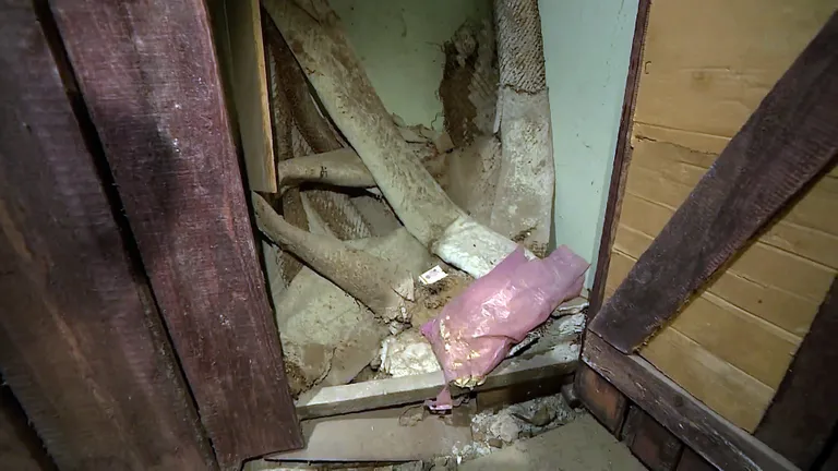 Vecās siltumizolācijas paliekas pēc remonta dzīvojamā namā Rīgā, Sergeja Eizenšteina ielā 53