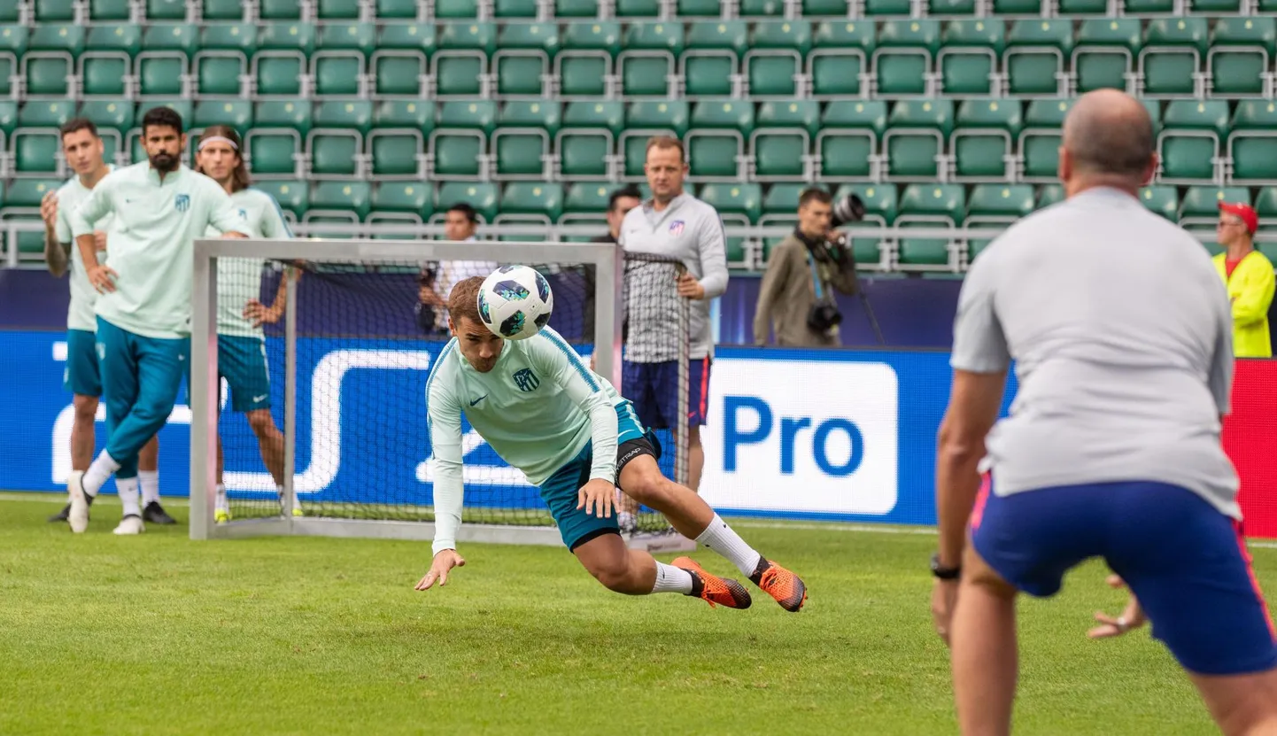 Prantsusmaa koondise esiründajana maailmameistriks tulnud Antoine Griezmann Atletico meeskonna trennis. FOTO: Mihkel Maripuu
