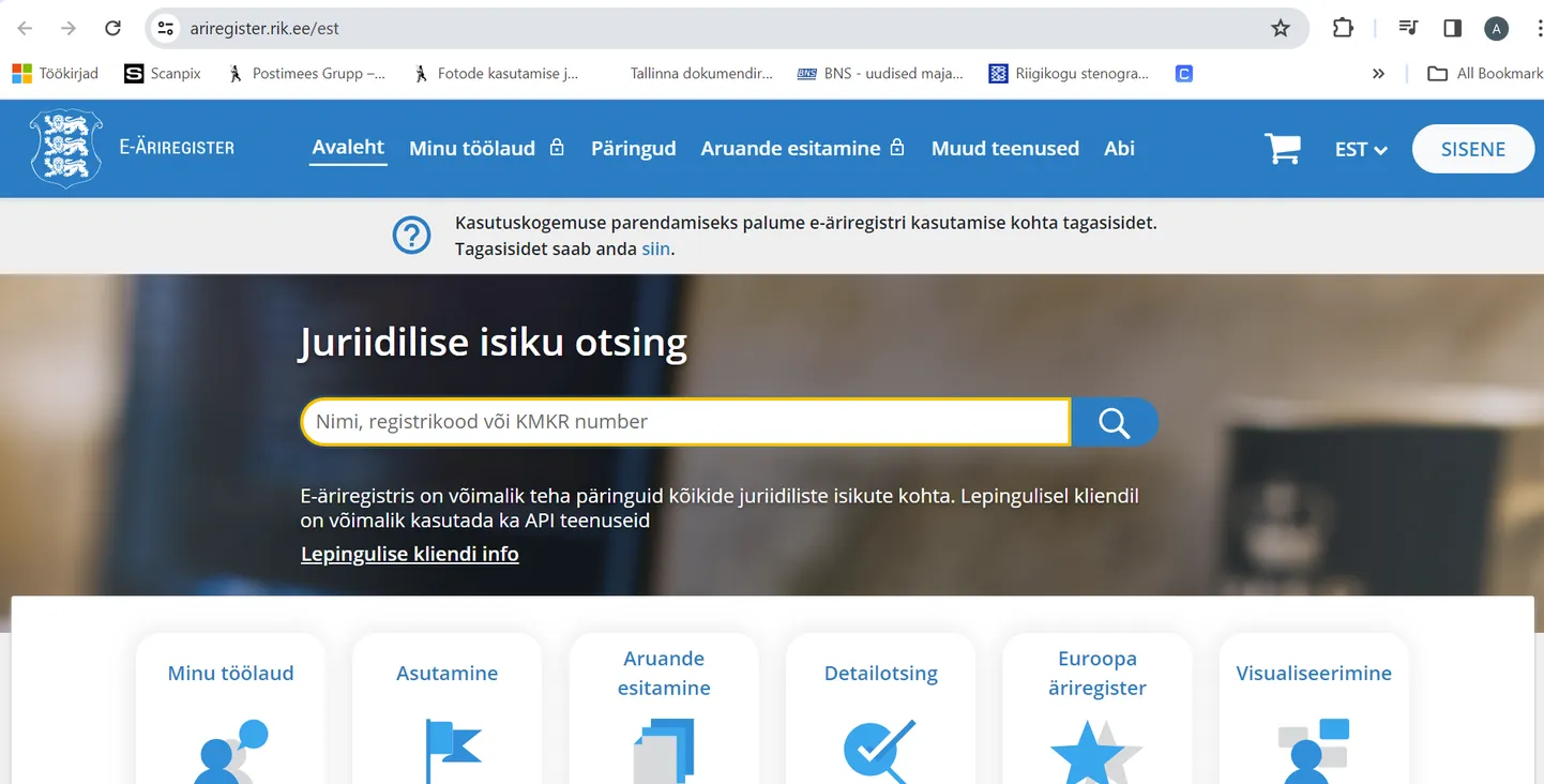 Kuvatõmmis äriregistri veebilehelt.