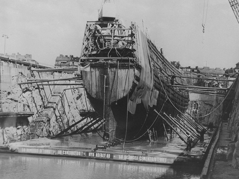 Sõjalaev Vasa 1961. aastal pärast pinnale tõstmist kuivdokis