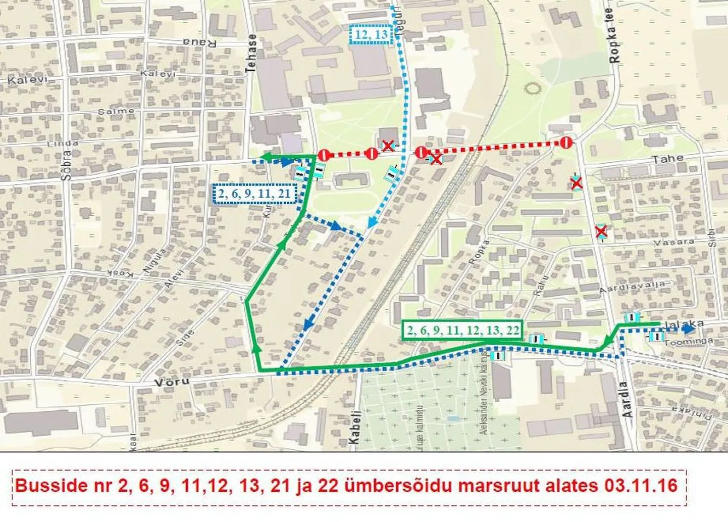Bussimarsruutide skeem.